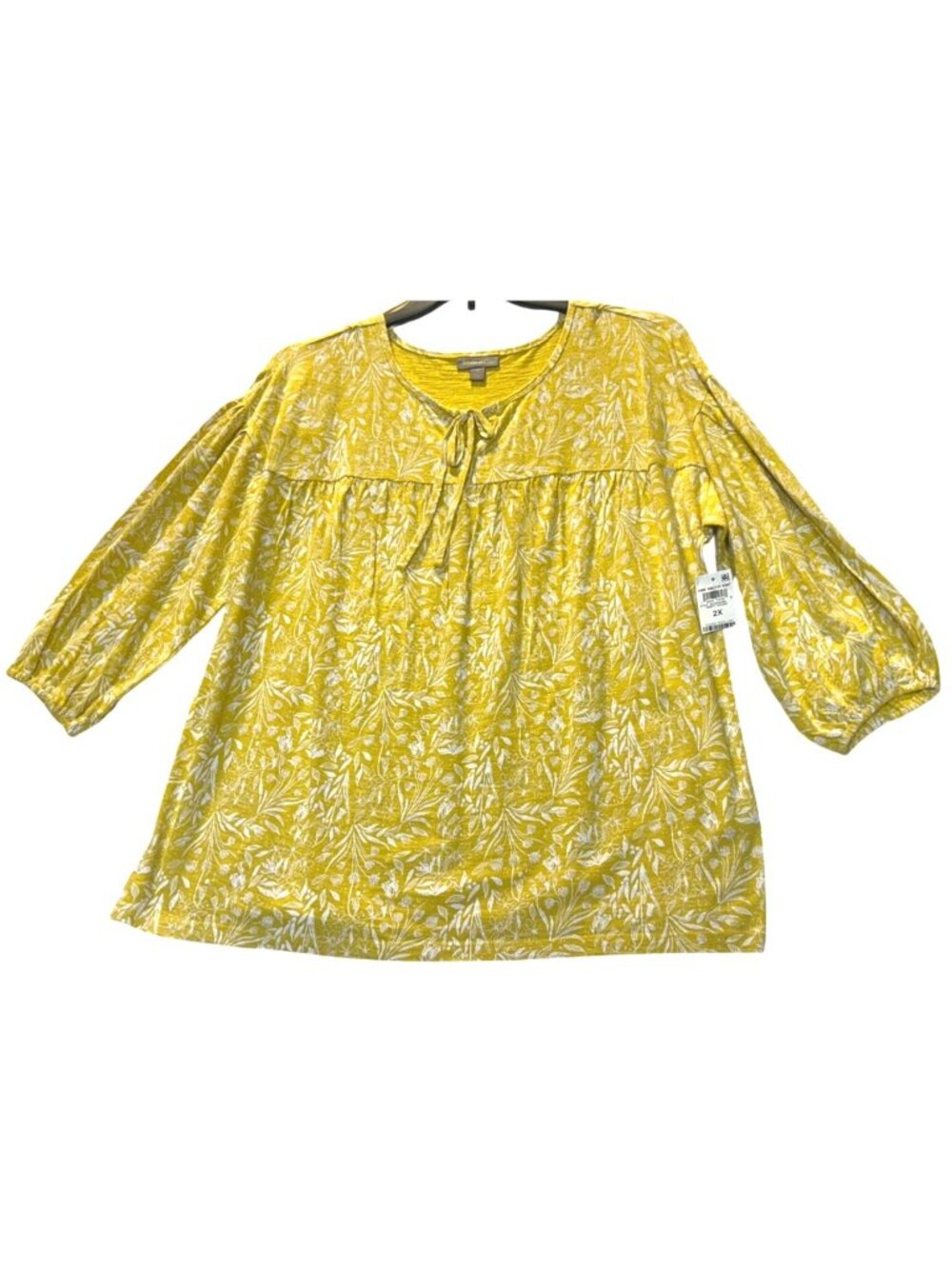 Style & Co Womens 2X Smock Knit Top  Yellow Floral 3/4 Sleeve